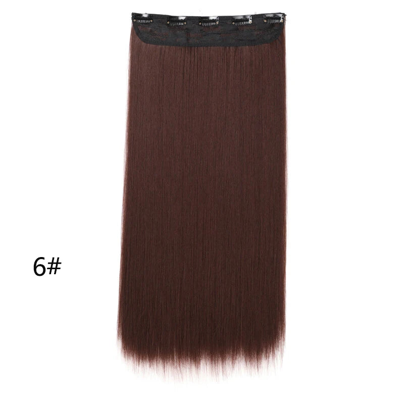 WIGSIN 60cm Synthetic Long Straight Clip In One Piece Hair Extension 5 Clips Brown Black Heat Resistant Fake Hair for Women