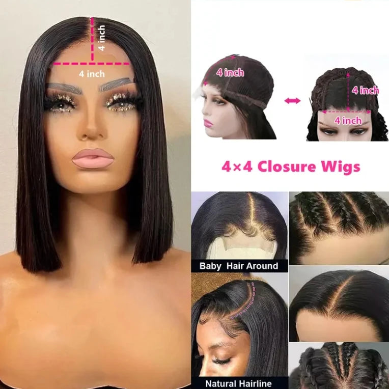 Portable Short Bob Transparent Hd Lace Wig 10 Inch  Wig 4x4 Closure Short Bob Wigs for  Brazilian and Indian Popular