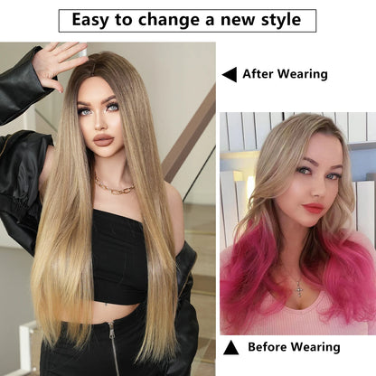 Supper Long 34 Inch 613 Blond Synthetic Wig Long Straight Blond Wig for Women No Lace Front Synthetic Wigs Blonde Hair Glueless