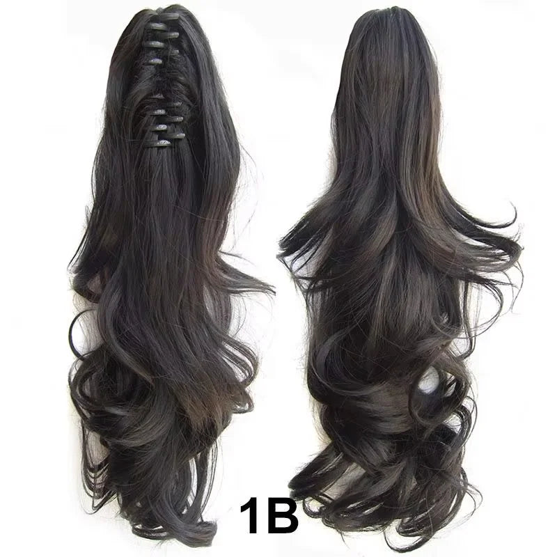 Clip on Claw Ponytail Hair Extension Synthetic Curly Brown Ponytail Enxtension Hair for Women pony Tail Hair Hairpiece