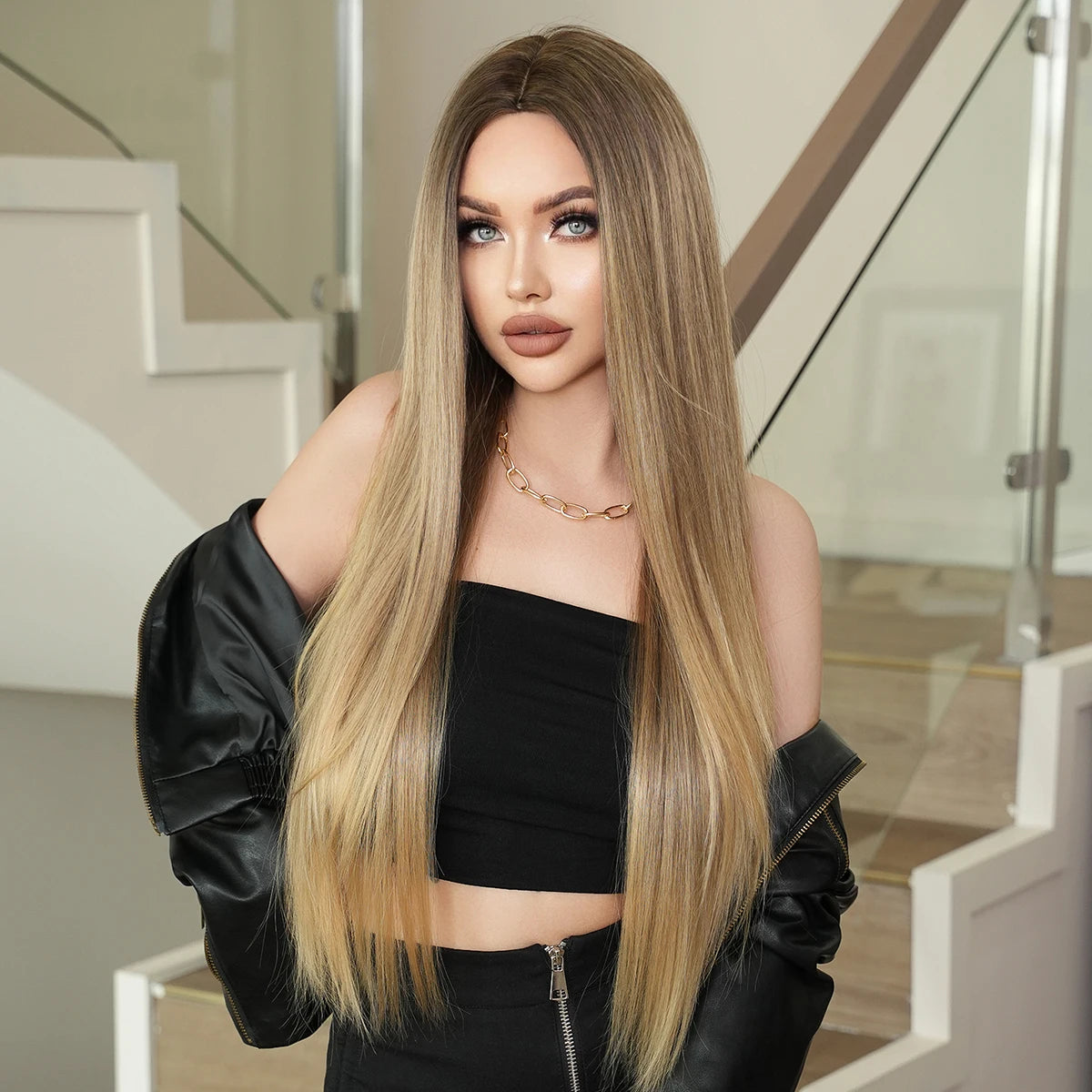 Supper Long 34 Inch 613 Blond Synthetic Wig Long Straight Blond Wig for Women No Lace Front Synthetic Wigs Blonde Hair Glueless
