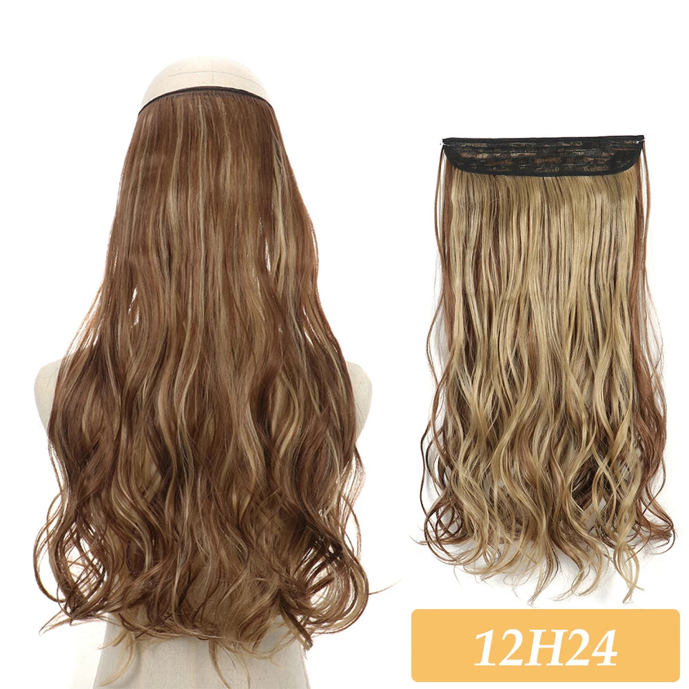 16" 22" Hair Extensions No Clip in Color Mixing Artificial Hair Piece For Women
