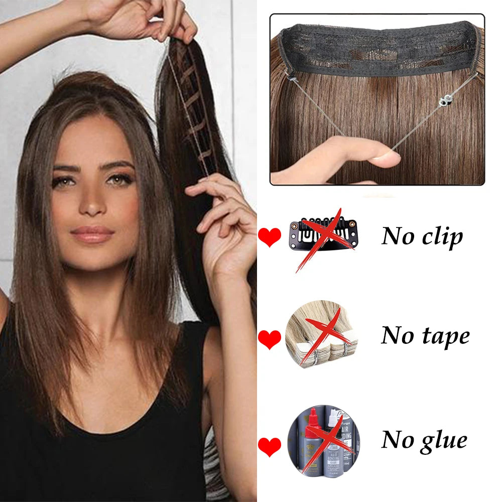 16" 22" Hair Extensions No Clip in Color Mixing Artificial Hair Piece For Women