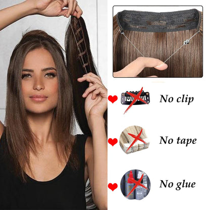 16" 22" Hair Extensions No Clip in Color Mixing Artificial Hair Piece For Women