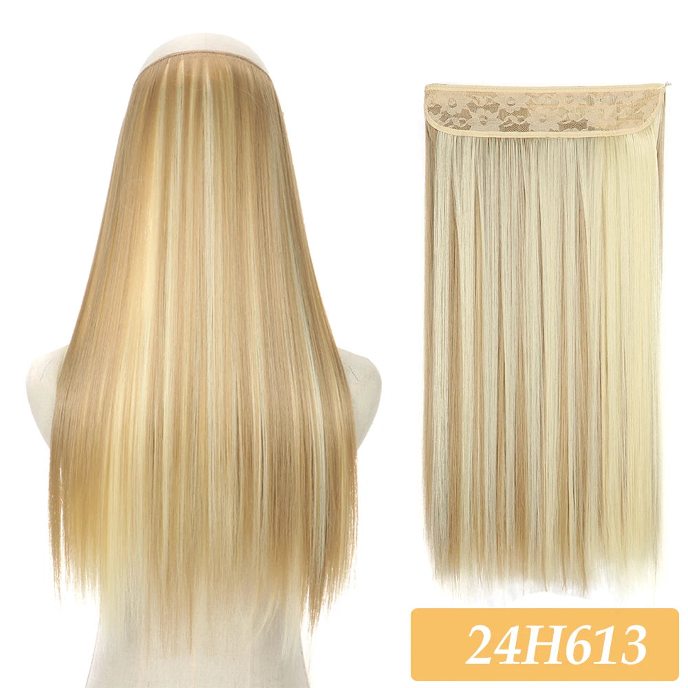 16" 22" Hair Extensions No Clip in Color Mixing Artificial Hair Piece For Women