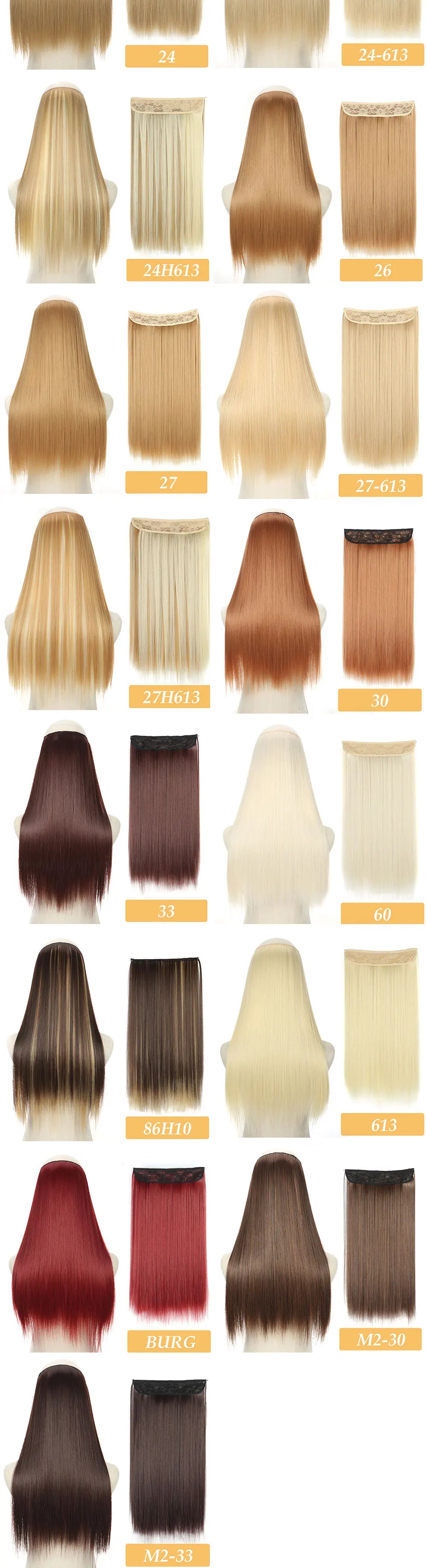 16" 22" Hair Extensions No Clip in Color Mixing Artificial Hair Piece For Women