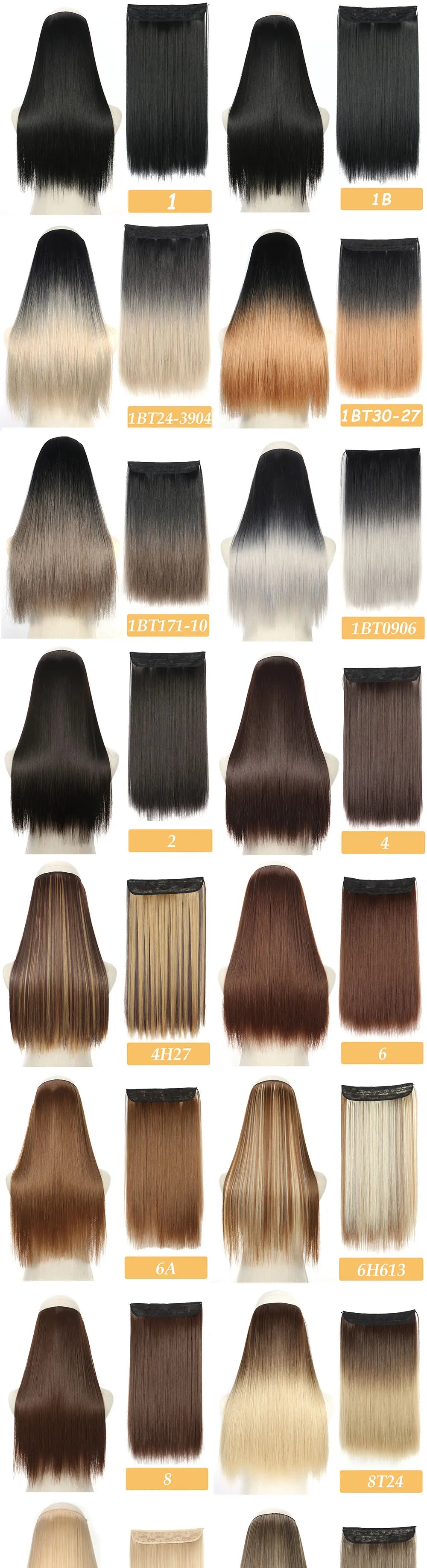 16" 22" Hair Extensions No Clip in Color Mixing Artificial Hair Piece For Women