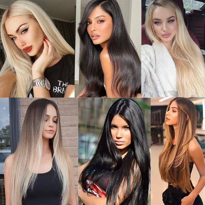 16" 22" Hair Extensions No Clip in Color Mixing Artificial Hair Piece For Women