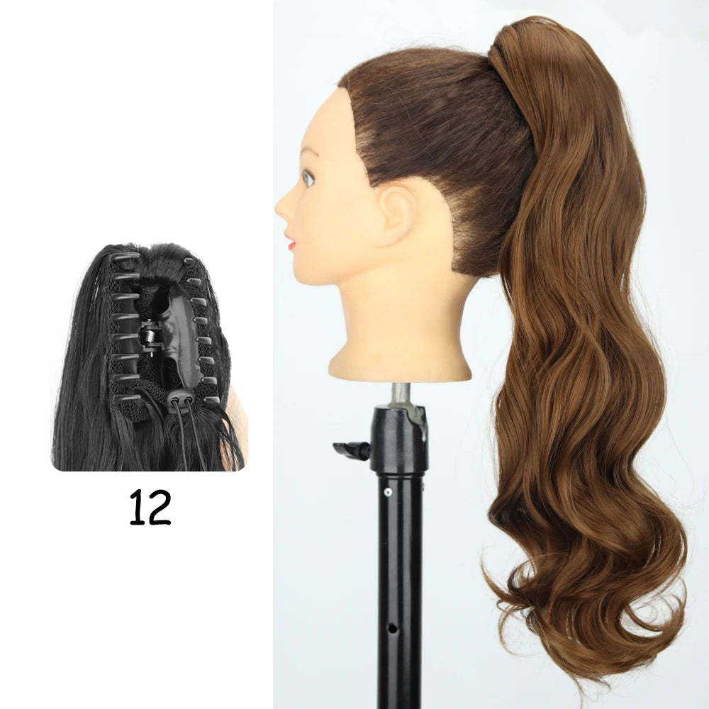 LISI GIRL Synthetic 24" Long Wavy Claw Clip On Ponytail Hair Extension Heat Resistant Natural Wave Pony Tail Fake Hairpieces