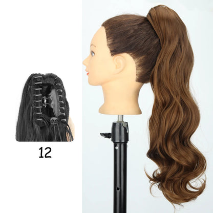 LISI GIRL Synthetic 24" Long Wavy Claw Clip On Ponytail Hair Extension Heat Resistant Natural Wave Pony Tail Fake Hairpieces