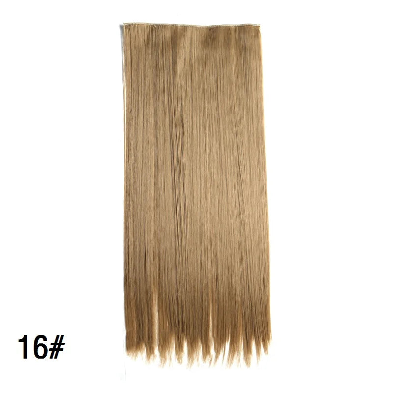 WIGSIN 60cm Synthetic Long Straight Clip In One Piece Hair Extension 5 Clips Brown Black Heat Resistant Fake Hair for Women