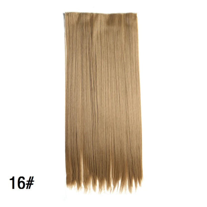 WIGSIN 60cm Synthetic Long Straight Clip In One Piece Hair Extension 5 Clips Brown Black Heat Resistant Fake Hair for Women