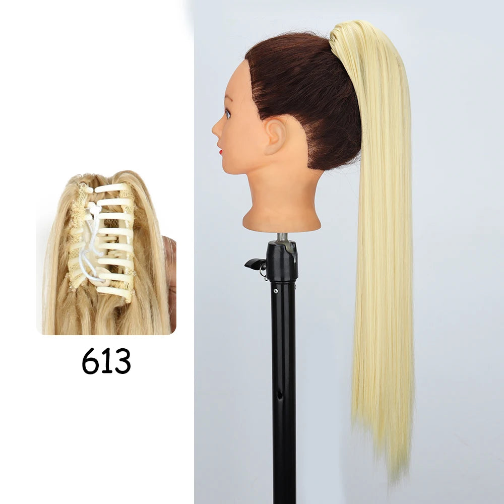 LISI GIRL Synthetic 24" Long Wavy Claw Clip On Ponytail Hair Extension Heat Resistant Natural Wave Pony Tail Fake Hairpieces
