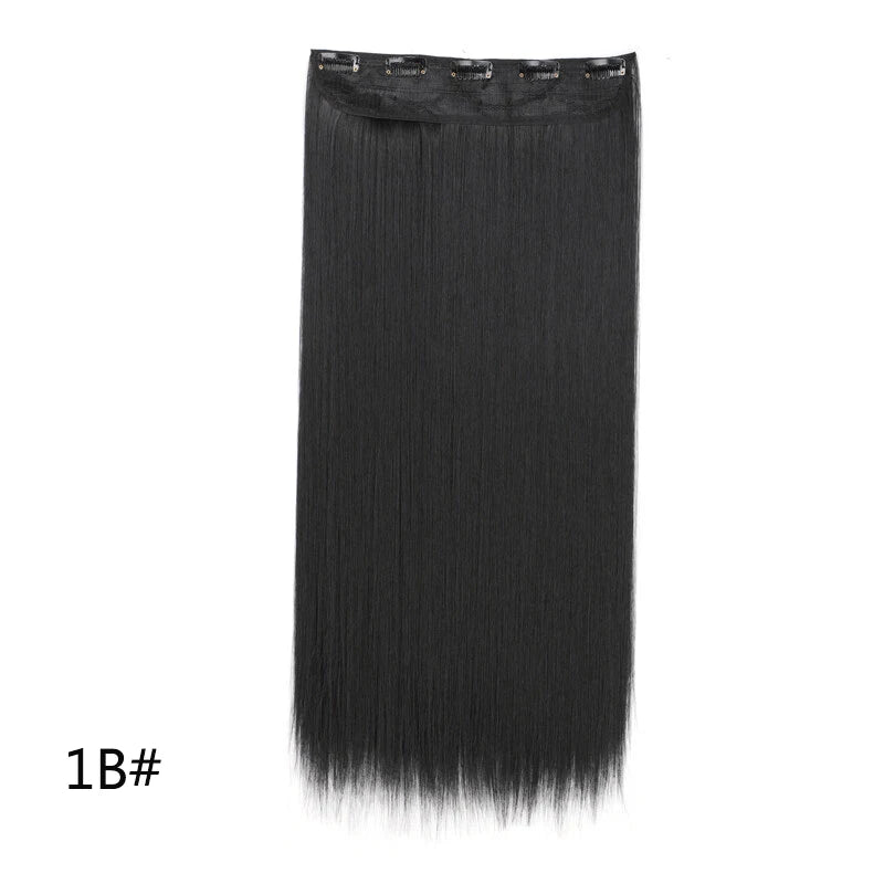 WIGSIN 60cm Synthetic Long Straight Clip In One Piece Hair Extension 5 Clips Brown Black Heat Resistant Fake Hair for Women