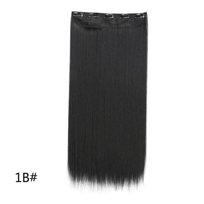 WIGSIN 60cm Synthetic Long Straight Clip In One Piece Hair Extension 5 Clips Brown Black Heat Resistant Fake Hair for Women