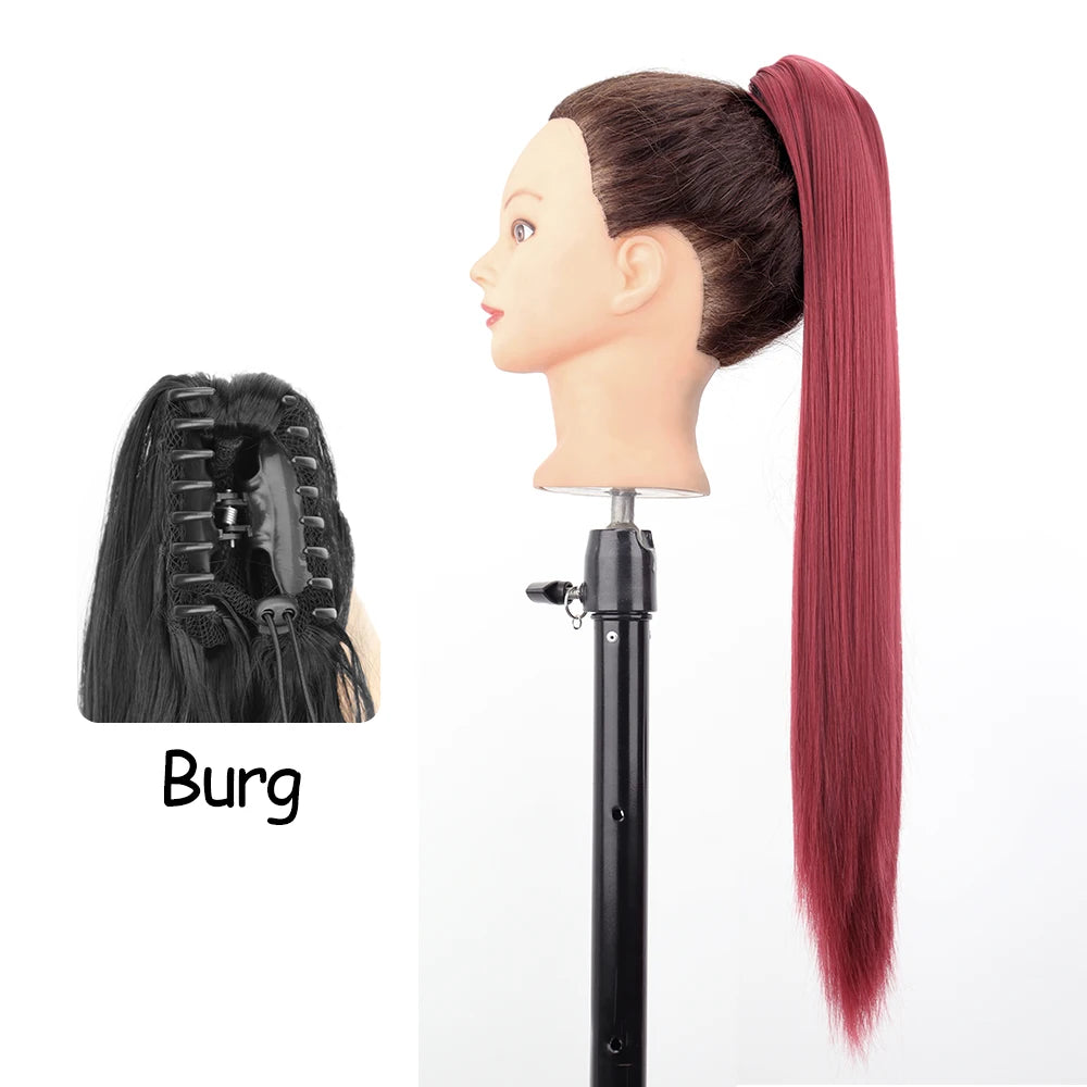 LISI GIRL Synthetic 24" Long Wavy Claw Clip On Ponytail Hair Extension Heat Resistant Natural Wave Pony Tail Fake Hairpieces
