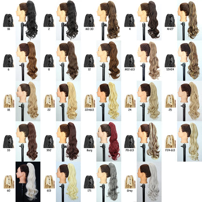 LISI GIRL Synthetic 24" Long Wavy Claw Clip On Ponytail Hair Extension Heat Resistant Natural Wave Pony Tail Fake Hairpieces