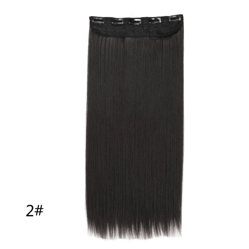 WIGSIN 60cm Synthetic Long Straight Clip In One Piece Hair Extension 5 Clips Brown Black Heat Resistant Fake Hair for Women