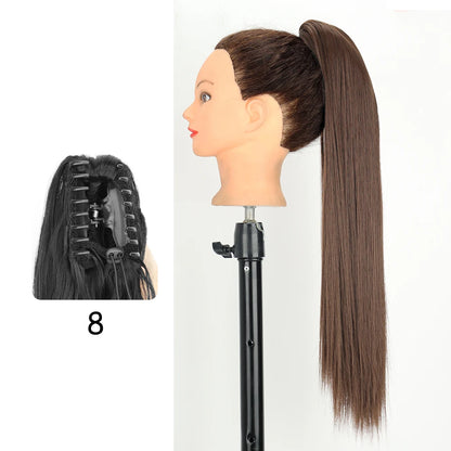 LISI GIRL Synthetic 24" Long Wavy Claw Clip On Ponytail Hair Extension Heat Resistant Natural Wave Pony Tail Fake Hairpieces
