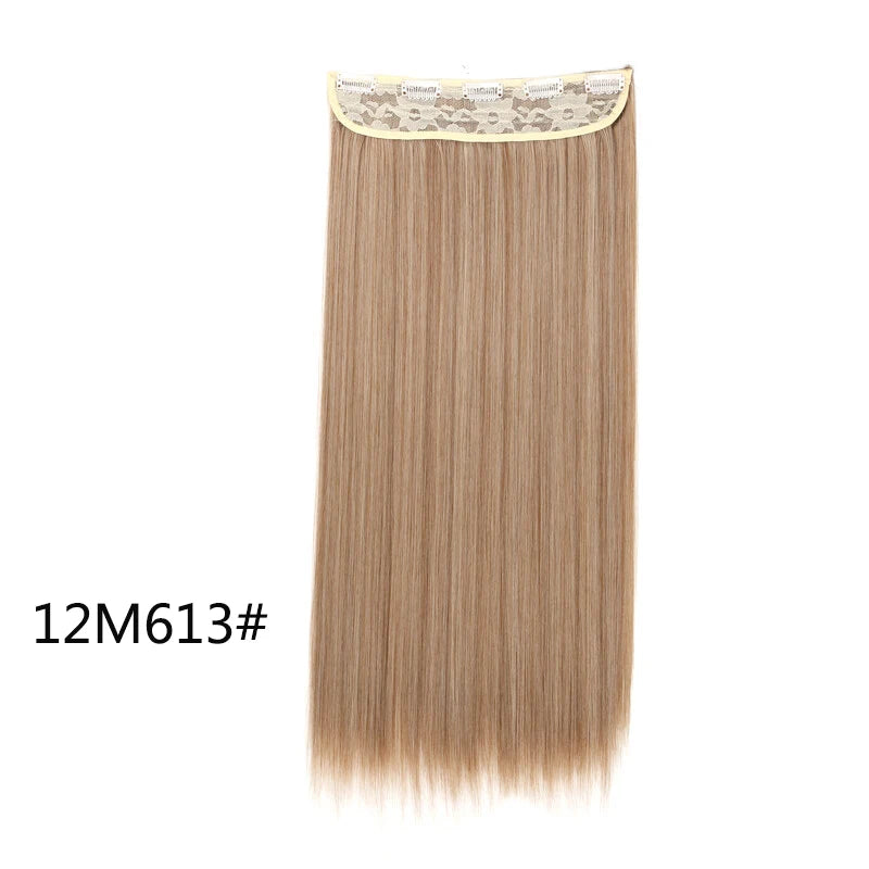 WIGSIN 60cm Synthetic Long Straight Clip In One Piece Hair Extension 5 Clips Brown Black Heat Resistant Fake Hair for Women