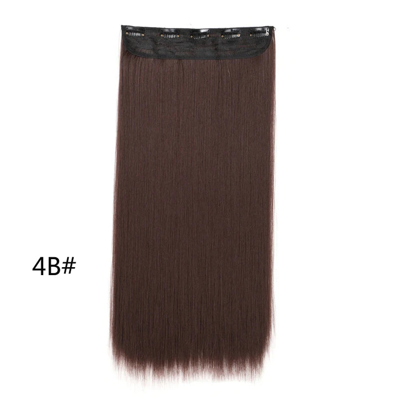 WIGSIN 60cm Synthetic Long Straight Clip In One Piece Hair Extension 5 Clips Brown Black Heat Resistant Fake Hair for Women