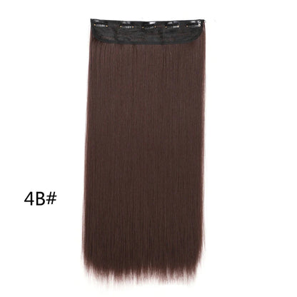 WIGSIN 60cm Synthetic Long Straight Clip In One Piece Hair Extension 5 Clips Brown Black Heat Resistant Fake Hair for Women