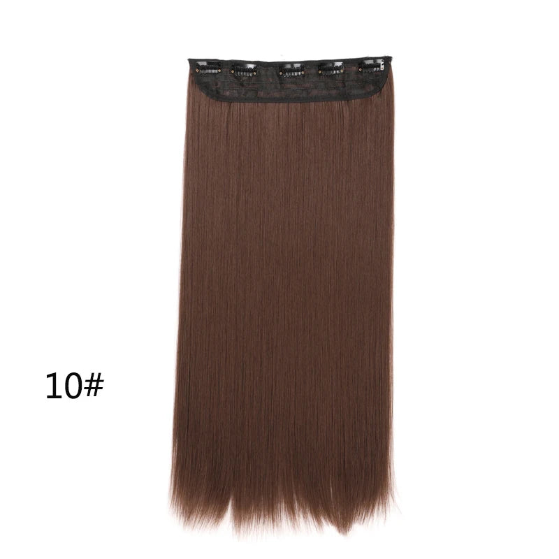 WIGSIN 60cm Synthetic Long Straight Clip In One Piece Hair Extension 5 Clips Brown Black Heat Resistant Fake Hair for Women