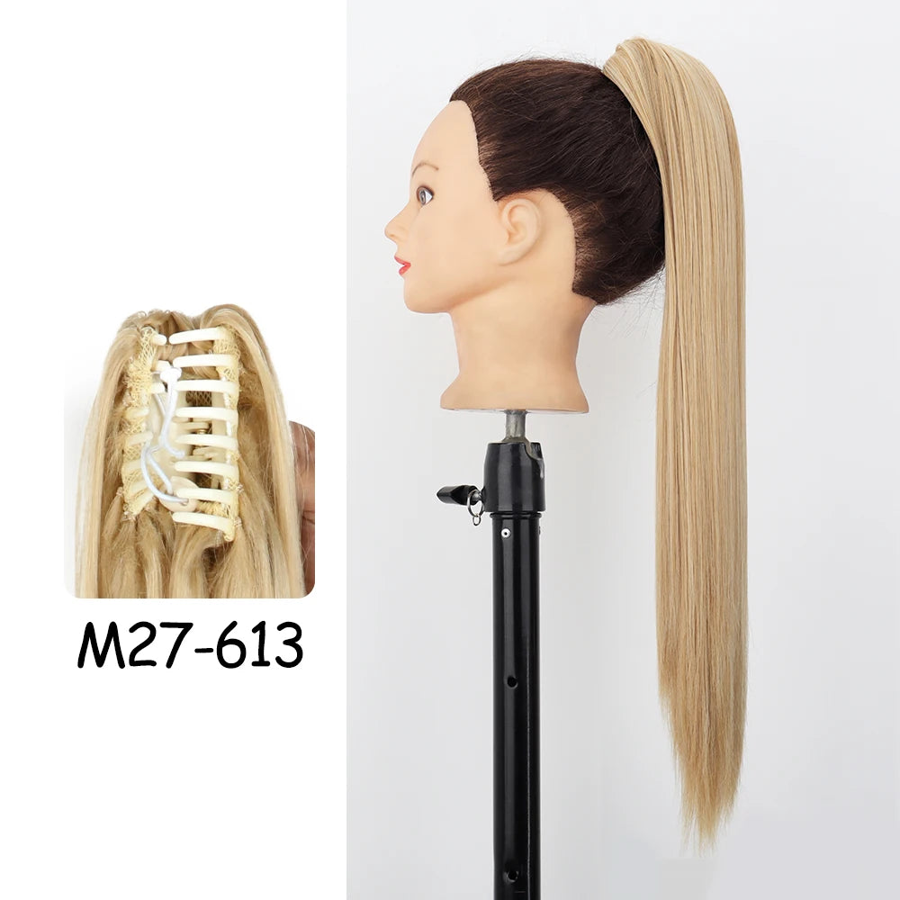 LISI GIRL Synthetic 24" Long Wavy Claw Clip On Ponytail Hair Extension Heat Resistant Natural Wave Pony Tail Fake Hairpieces
