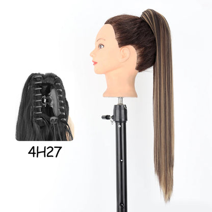 LISI GIRL Synthetic 24" Long Wavy Claw Clip On Ponytail Hair Extension Heat Resistant Natural Wave Pony Tail Fake Hairpieces