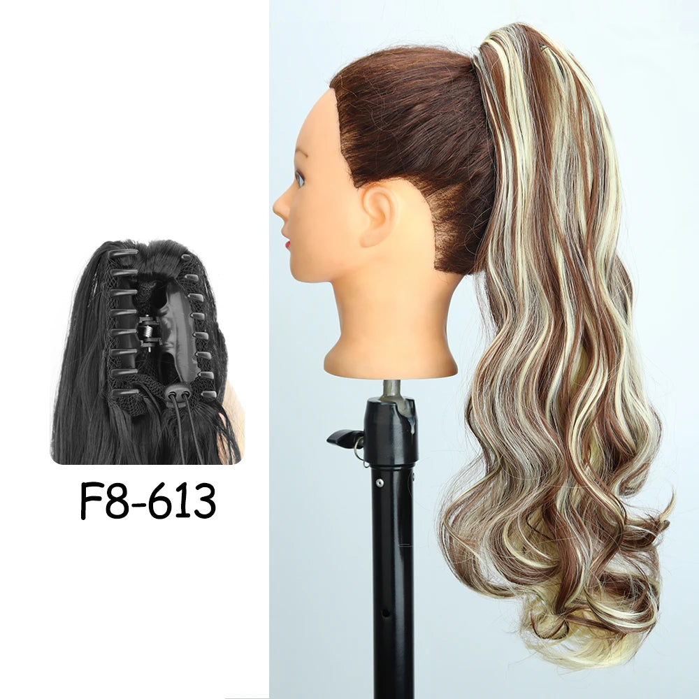 LISI GIRL Synthetic 24" Long Wavy Claw Clip On Ponytail Hair Extension Heat Resistant Natural Wave Pony Tail Fake Hairpieces