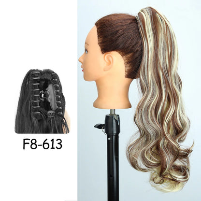 LISI GIRL Synthetic 24" Long Wavy Claw Clip On Ponytail Hair Extension Heat Resistant Natural Wave Pony Tail Fake Hairpieces