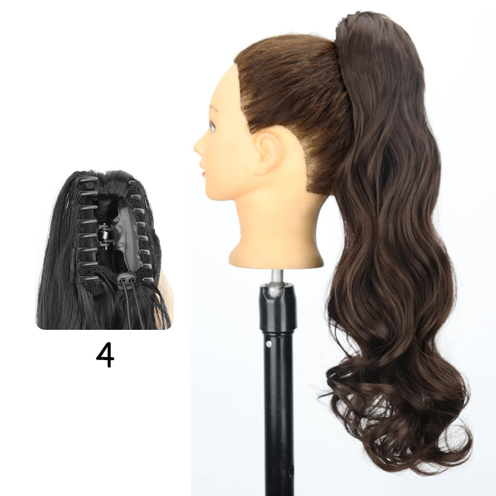 LISI GIRL Synthetic 24" Long Wavy Claw Clip On Ponytail Hair Extension Heat Resistant Natural Wave Pony Tail Fake Hairpieces