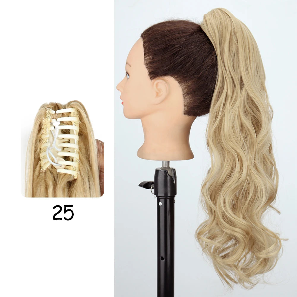 LISI GIRL Synthetic 24" Long Wavy Claw Clip On Ponytail Hair Extension Heat Resistant Natural Wave Pony Tail Fake Hairpieces