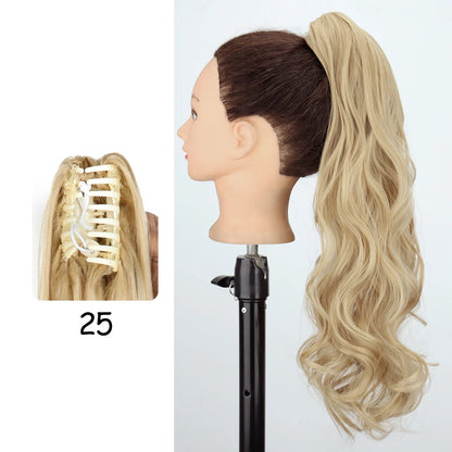 LISI GIRL Synthetic 24" Long Wavy Claw Clip On Ponytail Hair Extension Heat Resistant Natural Wave Pony Tail Fake Hairpieces