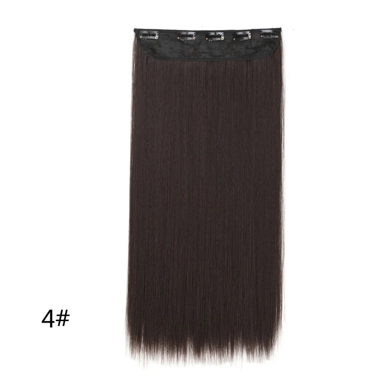 WIGSIN 60cm Synthetic Long Straight Clip In One Piece Hair Extension 5 Clips Brown Black Heat Resistant Fake Hair for Women