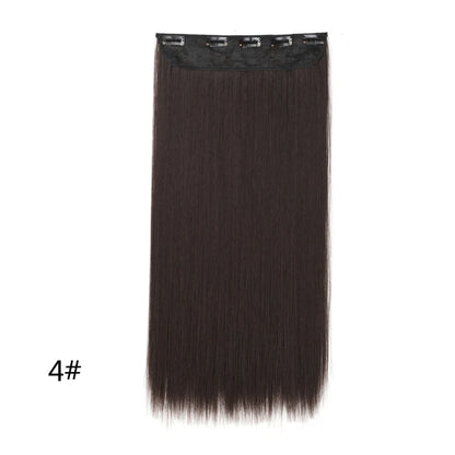 WIGSIN 60cm Synthetic Long Straight Clip In One Piece Hair Extension 5 Clips Brown Black Heat Resistant Fake Hair for Women