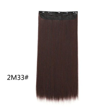 WIGSIN 60cm Synthetic Long Straight Clip In One Piece Hair Extension 5 Clips Brown Black Heat Resistant Fake Hair for Women