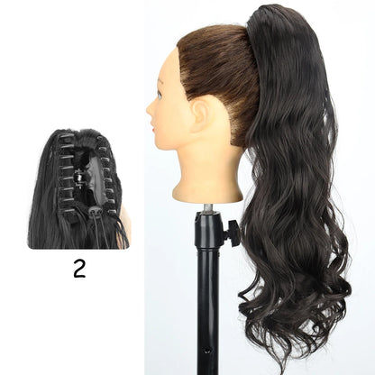 LISI GIRL Synthetic 24" Long Wavy Claw Clip On Ponytail Hair Extension Heat Resistant Natural Wave Pony Tail Fake Hairpieces