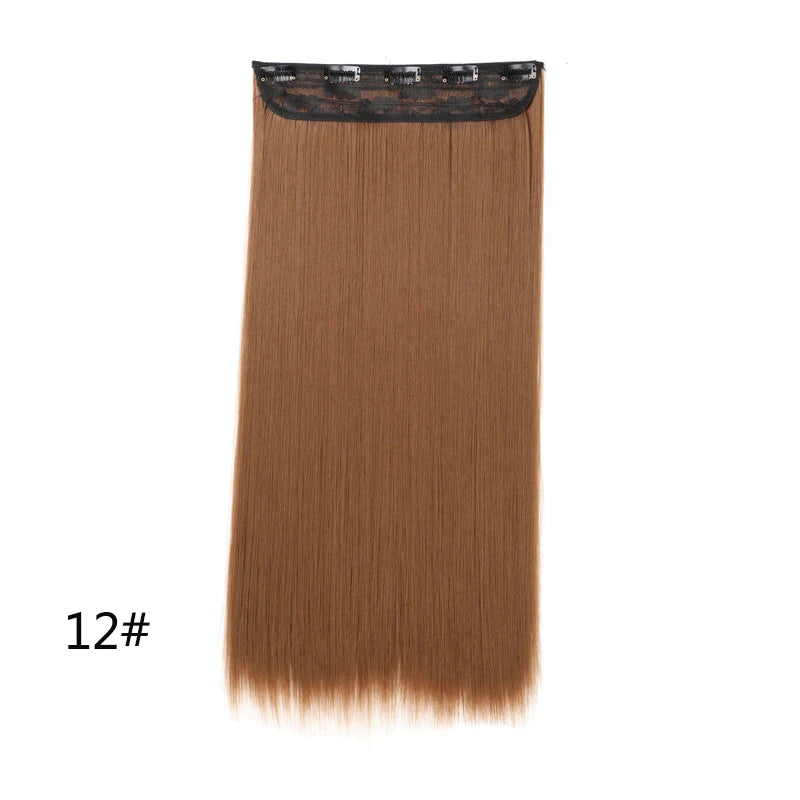 WIGSIN 60cm Synthetic Long Straight Clip In One Piece Hair Extension 5 Clips Brown Black Heat Resistant Fake Hair for Women