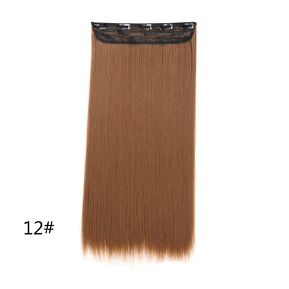 WIGSIN 60cm Synthetic Long Straight Clip In One Piece Hair Extension 5 Clips Brown Black Heat Resistant Fake Hair for Women
