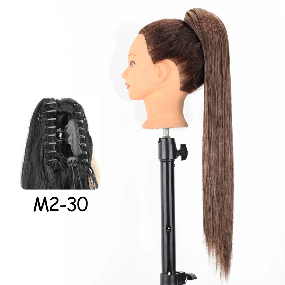 LISI GIRL Synthetic 24" Long Wavy Claw Clip On Ponytail Hair Extension Heat Resistant Natural Wave Pony Tail Fake Hairpieces