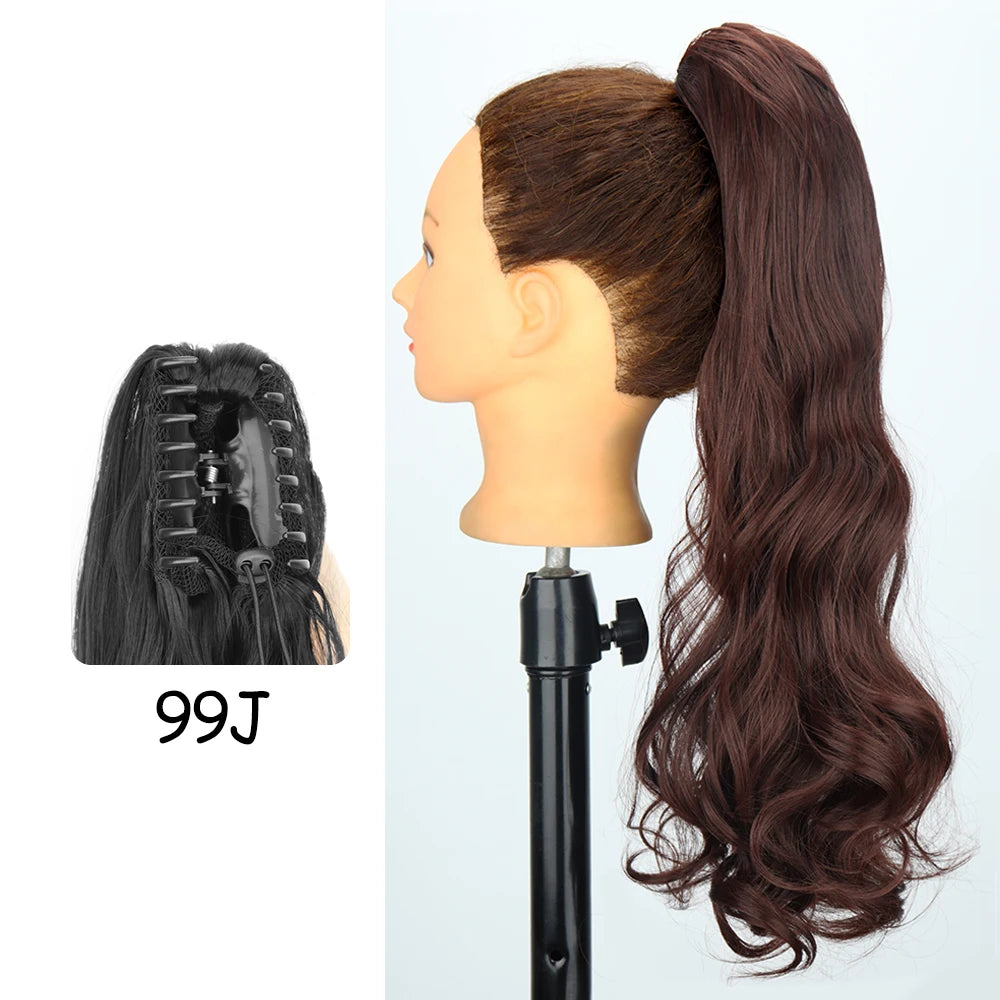 LISI GIRL Synthetic 24" Long Wavy Claw Clip On Ponytail Hair Extension Heat Resistant Natural Wave Pony Tail Fake Hairpieces