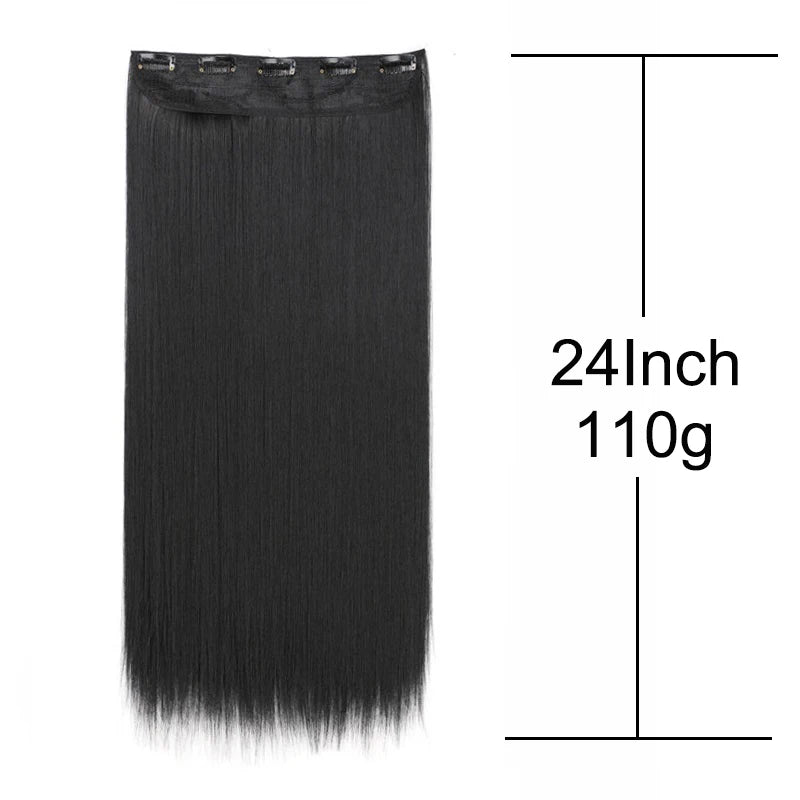 WIGSIN 60cm Synthetic Long Straight Clip In One Piece Hair Extension 5 Clips Brown Black Heat Resistant Fake Hair for Women