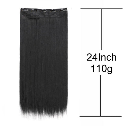WIGSIN 60cm Synthetic Long Straight Clip In One Piece Hair Extension 5 Clips Brown Black Heat Resistant Fake Hair for Women