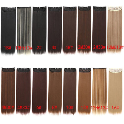WIGSIN 60cm Synthetic Long Straight Clip In One Piece Hair Extension 5 Clips Brown Black Heat Resistant Fake Hair for Women