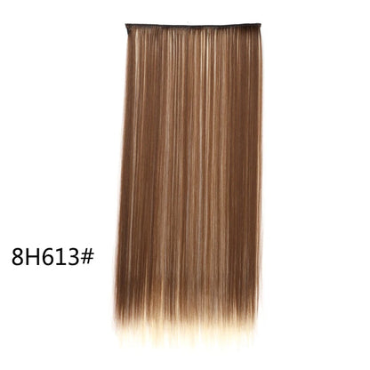 WIGSIN 60cm Synthetic Long Straight Clip In One Piece Hair Extension 5 Clips Brown Black Heat Resistant Fake Hair for Women