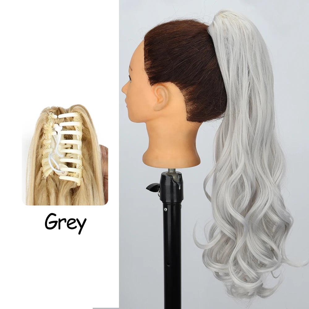 LISI GIRL Synthetic 24" Long Wavy Claw Clip On Ponytail Hair Extension Heat Resistant Natural Wave Pony Tail Fake Hairpieces