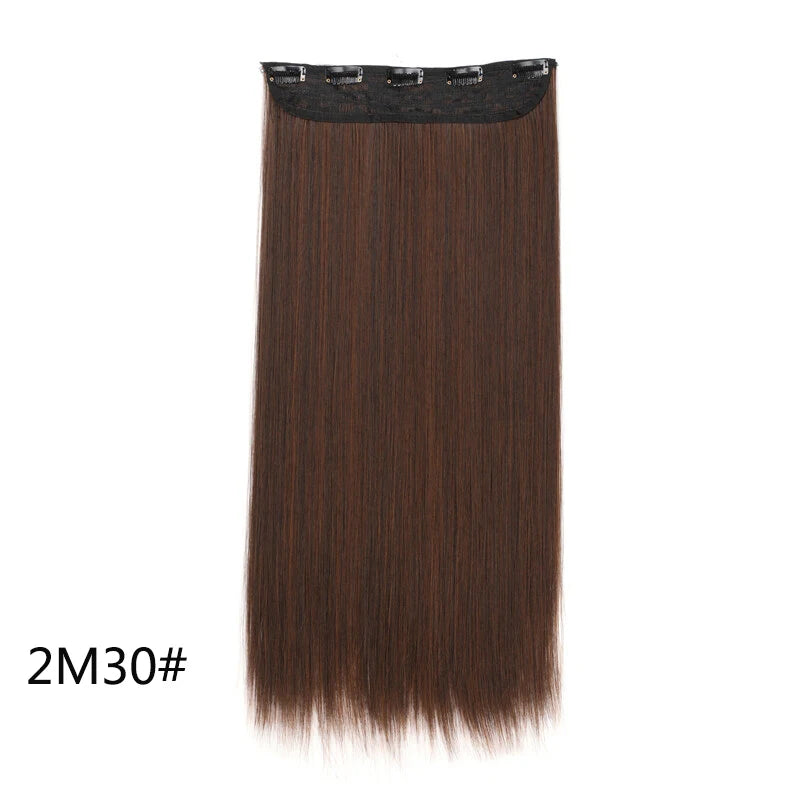 WIGSIN 60cm Synthetic Long Straight Clip In One Piece Hair Extension 5 Clips Brown Black Heat Resistant Fake Hair for Women