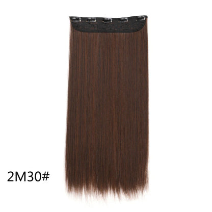 WIGSIN 60cm Synthetic Long Straight Clip In One Piece Hair Extension 5 Clips Brown Black Heat Resistant Fake Hair for Women