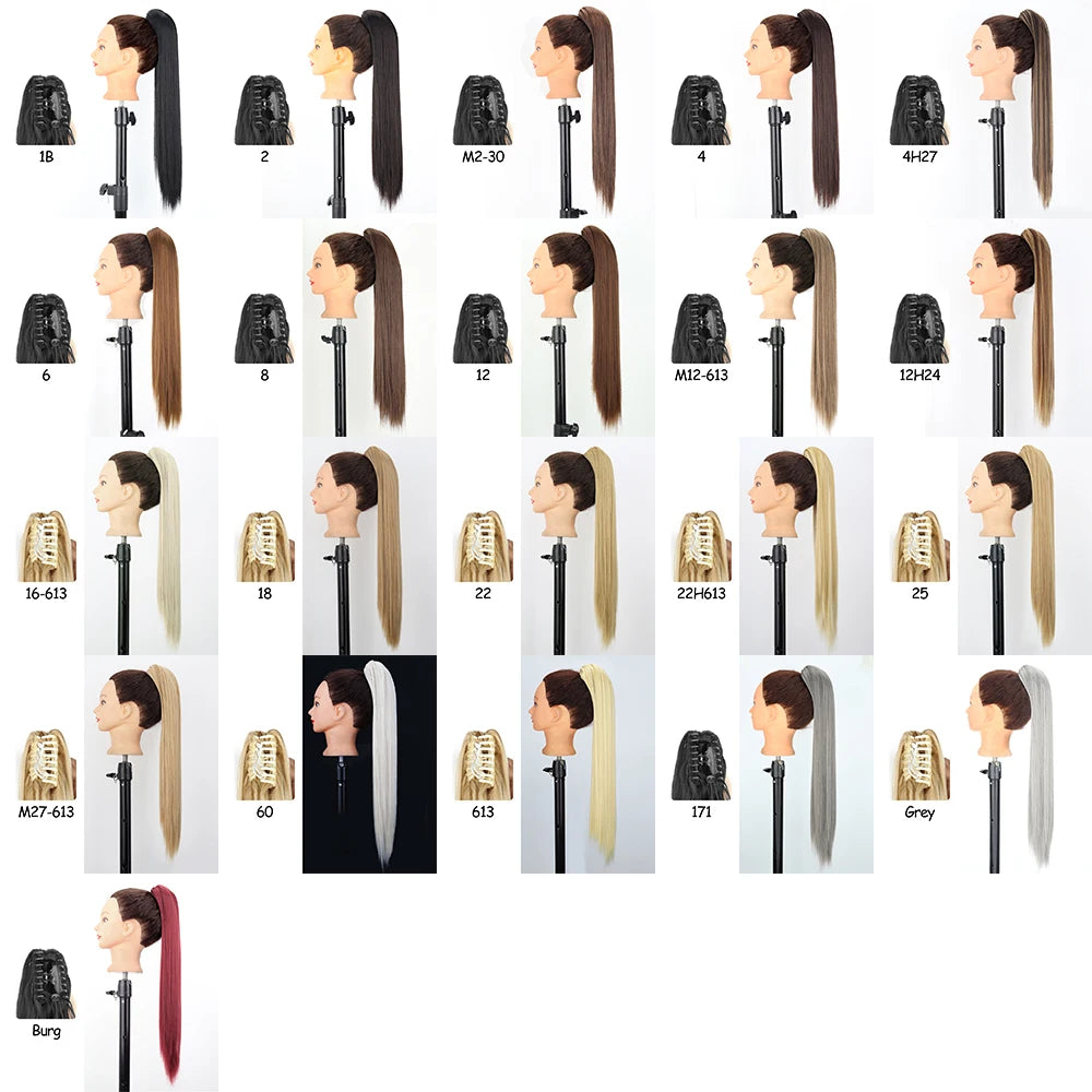 LISI GIRL Synthetic 24" Long Wavy Claw Clip On Ponytail Hair Extension Heat Resistant Natural Wave Pony Tail Fake Hairpieces